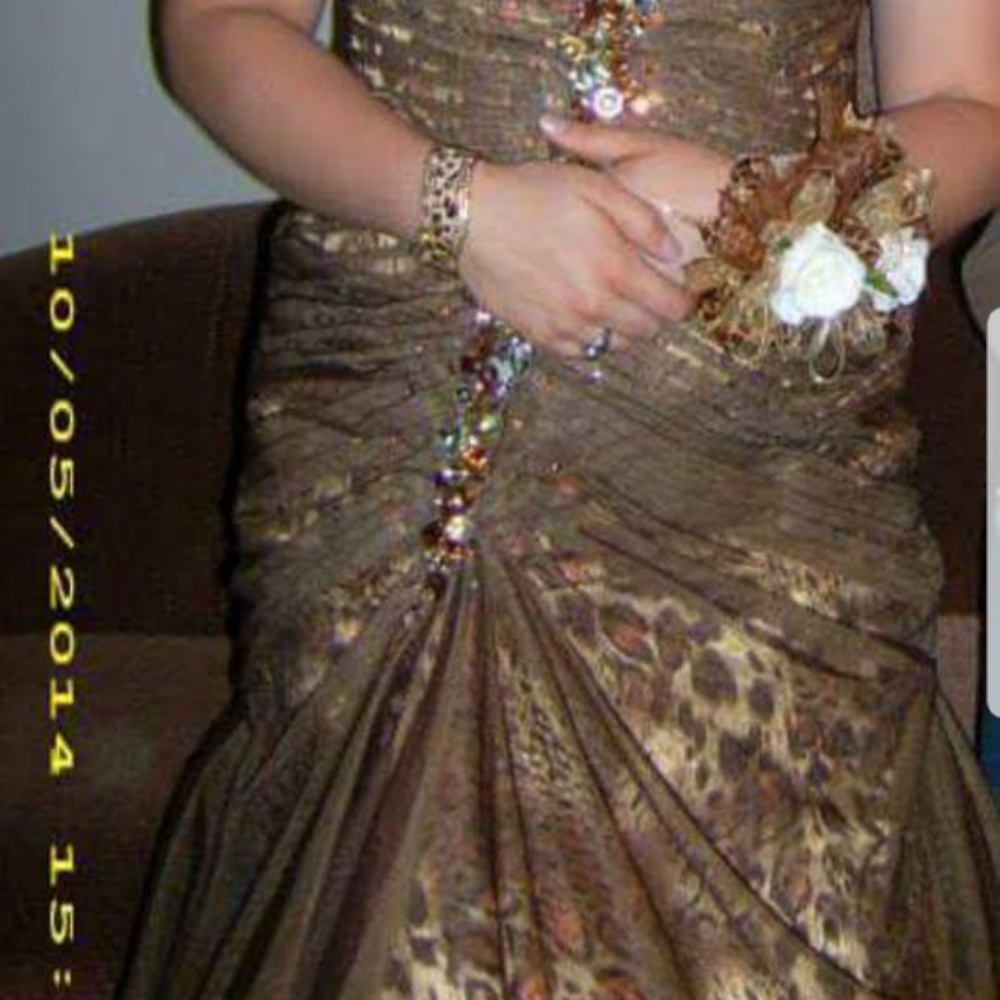 Brown and cheetah print strapless dress